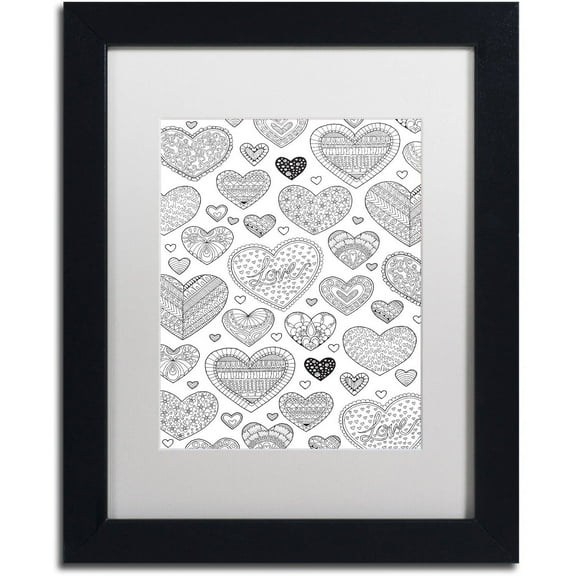 Trademark Fine Art "Hearts on Hearts" Canvas Art by Hello Angel, White Matte, Black Frame