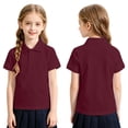 thumbnail image 4 of Girls Polo Uniform Shirt Summer Slim Fit Short Sleeve Comfy Collared Shirts for Girls Back to School Outfit,Wine 160, 4 of 4