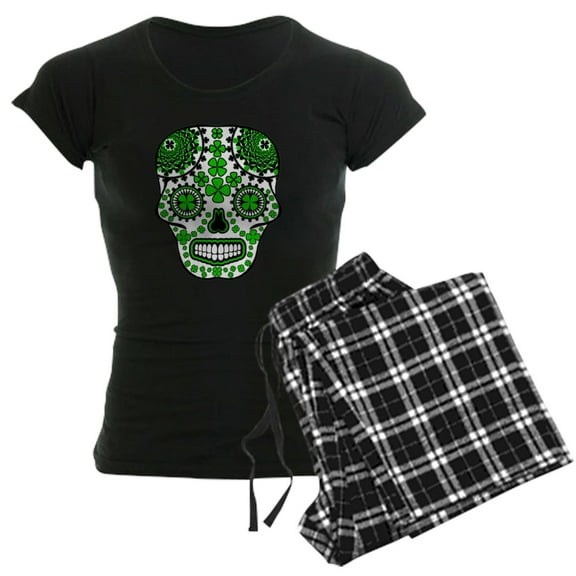 CafePress - Shamrock Sugar Skull Women's Dark Pajamas - Women's Short Sleeve Print T-Shirt and Pants Dark Cotton Pajama Set