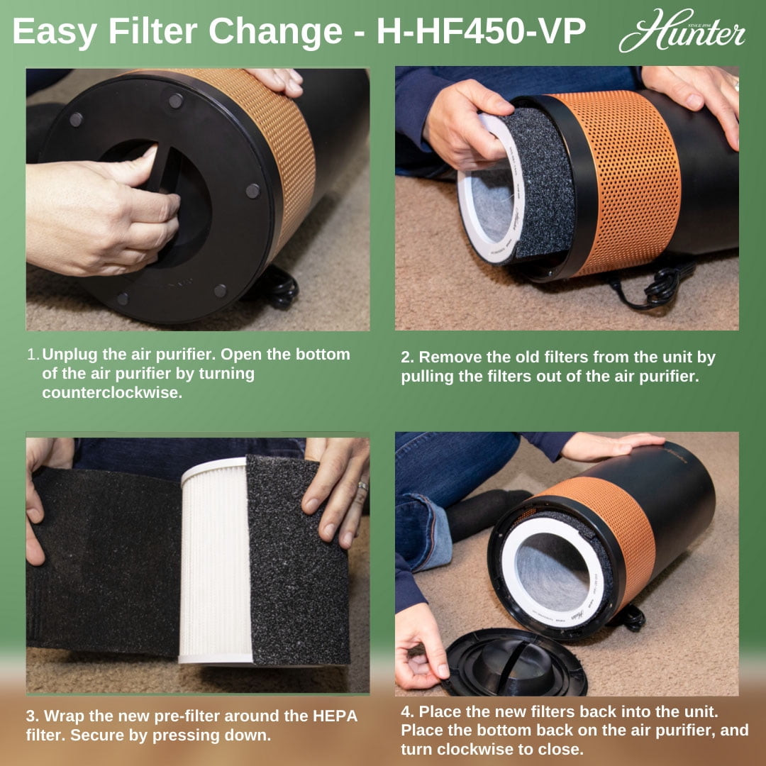 Hunter Fan Company  H-HF450-VP Replacement Filter Value Pack with HEPA EcoSilver Pre-Filter for HP450UV Air Purifier Series, 3 Piece Set, White