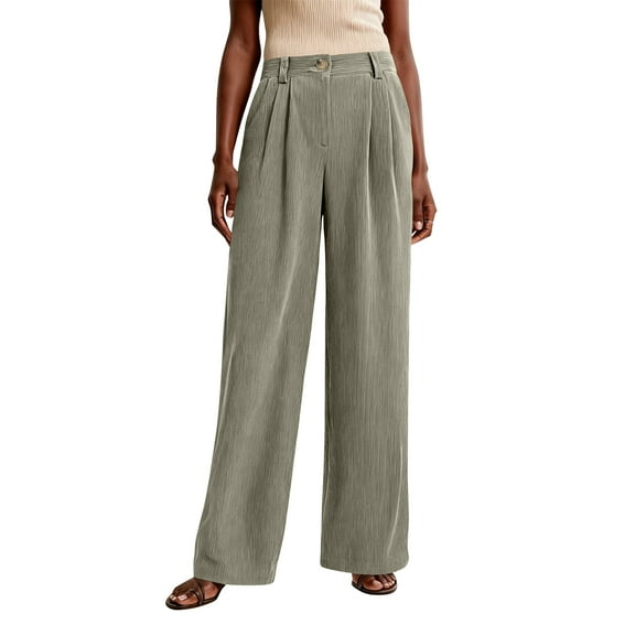 Dweltoz Wide Leg Corduroy Pants Women 2025 Trendy Elastic Waist Straight Leg Pant Stretchy Comfy Loose Trousers with Pockets,Mint Green S