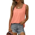 thumbnail image 5 of ZQGJB Summer Tank Tops for Women Loose Fit Pleated Square Neck Sleeveless Tops Cute Plain Tees Loose Fit Curved Hem Flowy Tunic Blouse Pink M, 5 of 9