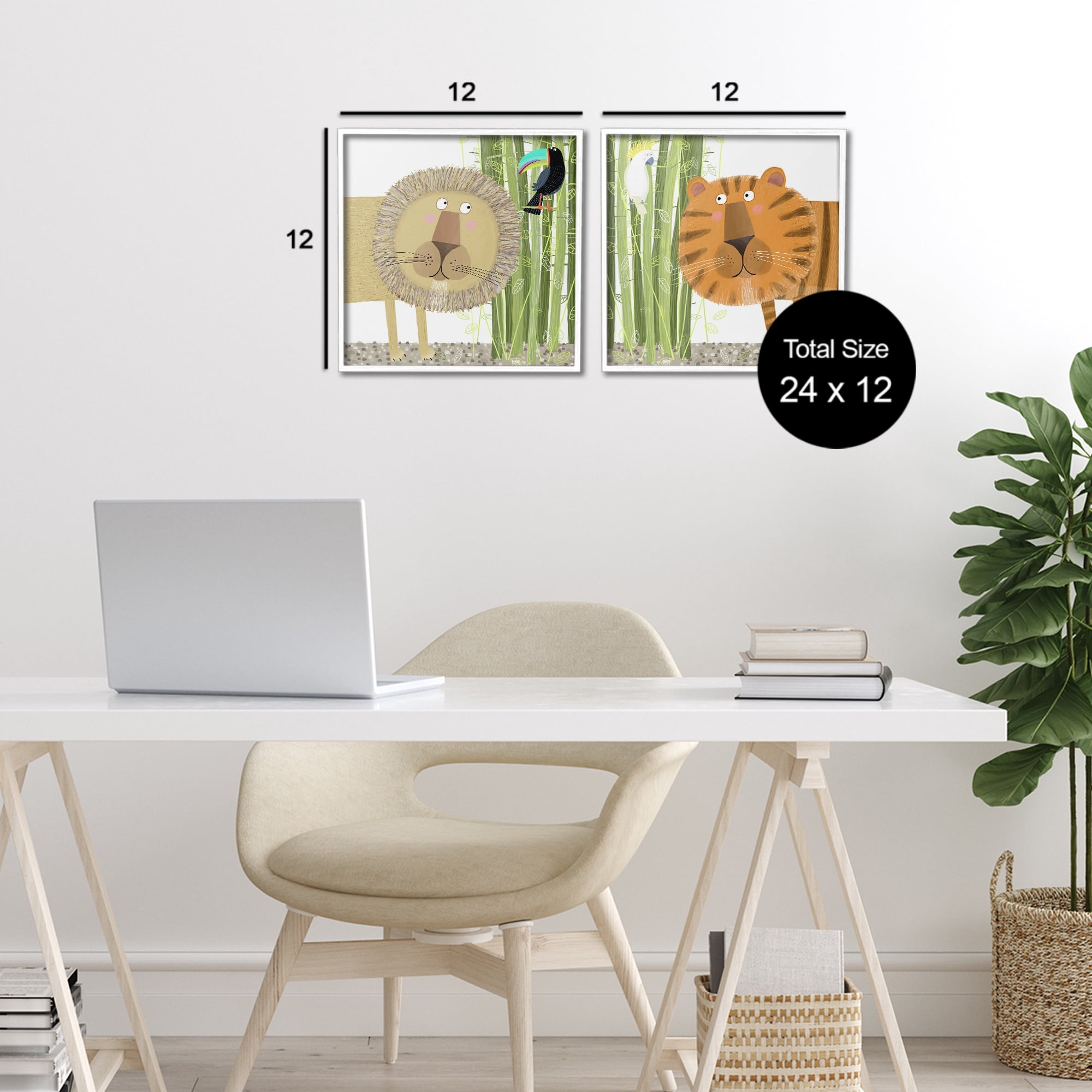 Stupell Industries Bamboo Trees & Animals 2 Piece White Framed Giclee Art Set, design by Carla Daly