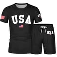 thumbnail image 4 of Men's 2 Piece Shirt Set Summer Short Sleeve USA Print T-Shirt and Shorts Loose Fit Comfortable Loungewear Vacation Set, 4 of 4