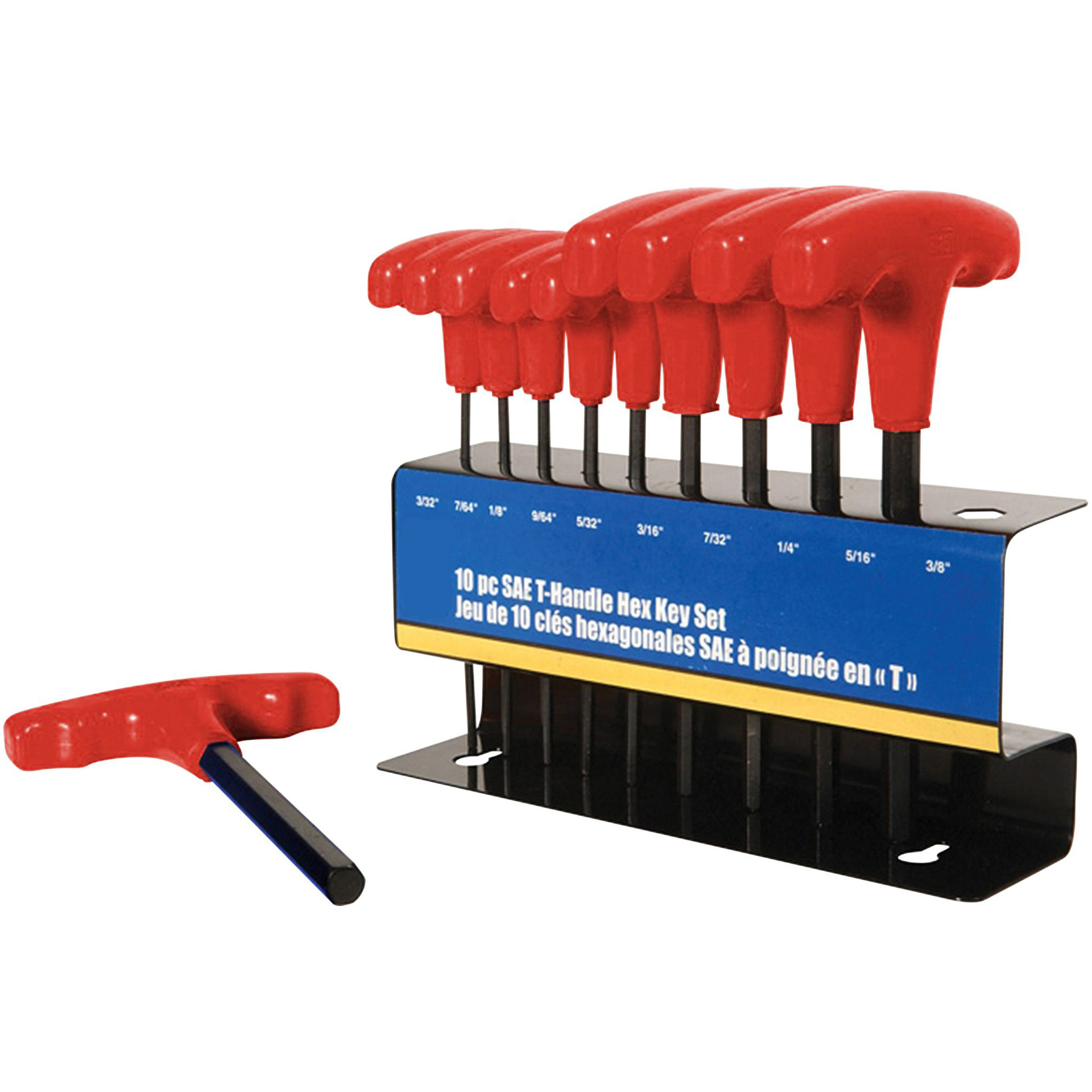 10Pcs Inch THandle Allen Wrench Set Iron Stand Booth Sae Blackened Crv