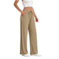 thumbnail image 4 of Tqcoqu Linen Pants for Women Casual Summer Drawstring Elastic Waist Trousers Pockets Petite Fashion Straight Pants Lounge,Khaki Women's S-XXL, 4 of 7