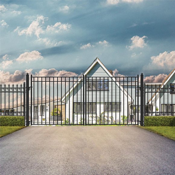 ALEKO Steel Madrid Style 18' Dual Swing Driveway Gate Black Color