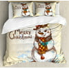 Snowman King Size Duvet Cover Set, Artistic Snowman with Winter Accessories Color Splashes Happy Xmas Sketchy, Decorative 3 Piece Bedding Set with 2 Pillow Shams, Cream Brown Blue, by Ambesonne