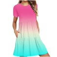thumbnail image 2 of Sakmal Gradient Plus Size Summer Dresses with Pocket Loose Fit Basic Pink Comfort Fit Short Sleeve Long Sundress, 2 of 5
