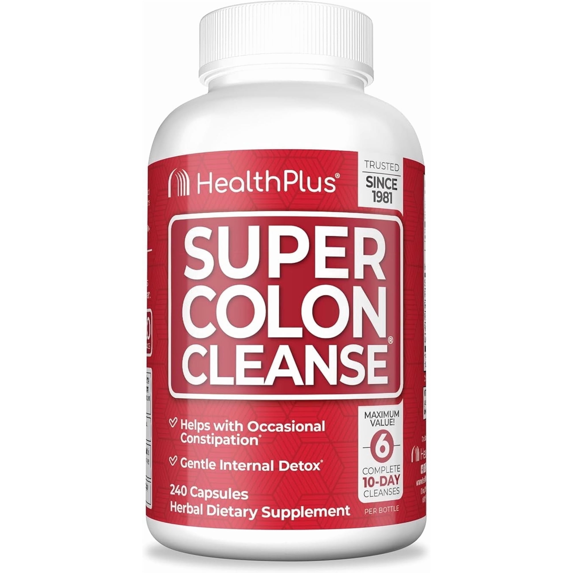 Health Plus Super Colon Cleanse 60 Day Supply of Gentle Gut Cleanse Detox, Psyllium Husk, Probiotics for Constipation Relief & Digestive Support, 240 Capsules