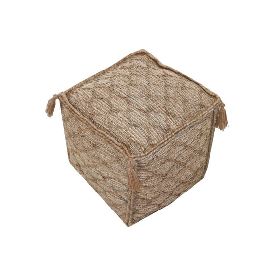 Circe  Pouf Upholstered in Brown Fabric with Tassels