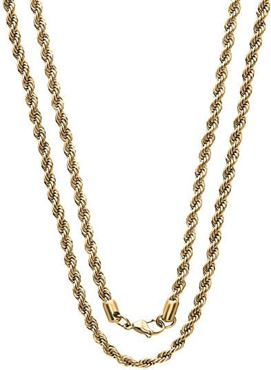 Gold-Tone Stainless Steel 2.3MM Rope Link 24 Chain Necklace, Unisex 