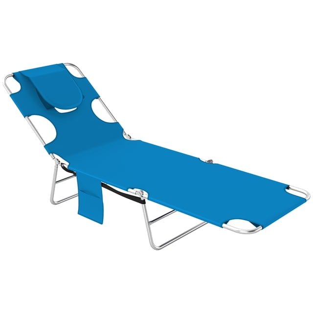 Outsunny Tanning Chair with Face Hole, 5-Level Folding Lounge Chair, Blue