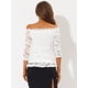 thumbnail image 4 of Blusa de manga 3/4 transparente con hombros descubiertos y encaje floral Allegra K blanco XS, 4 of 5