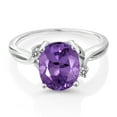 thumbnail image 2 of Gem Stone King 925 Sterling Silver Purple Amethyst and White Diamond 3 Stone Ring for Women (2.33 Cttw, Oval 10X8MM, Gemstone February Birthstone, Size 6), 2 of 4