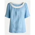 thumbnail image 4 of Msgweeeg Tops Short Sleeve Crew Neck Blouses for Women Solid Color Lace Regular Fit Summer Fashion Womens Shirt for Summer and Hot Weather, 4 of 6