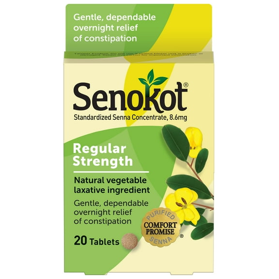 Senokot Regular Strength Tablets Natural Vegetable Laxative Ingredient, 20 Count