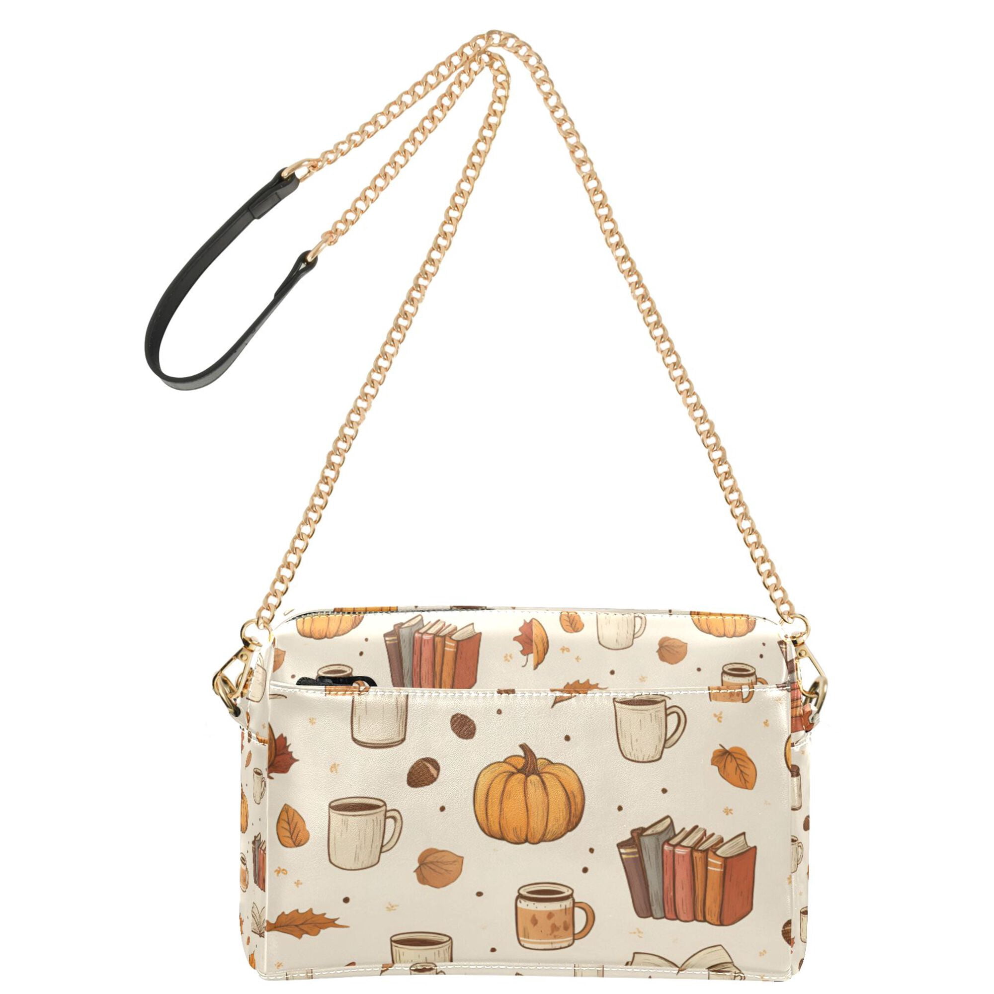 FORMRS Women Crossbody Purse with Chain Strap Vegan Leather Shoulder Handbag, Fall Beige Pumpkin