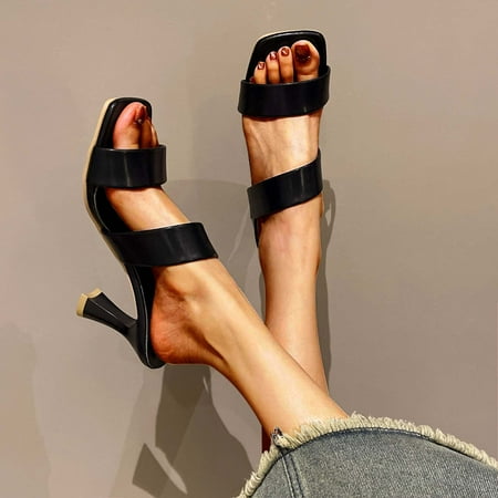 

AXXD Women Black Sandals Clearance 7.5 Sandals Block Heel Sandals Outdoor Outdoor Summer Open Toe Elegant Casual Sandals