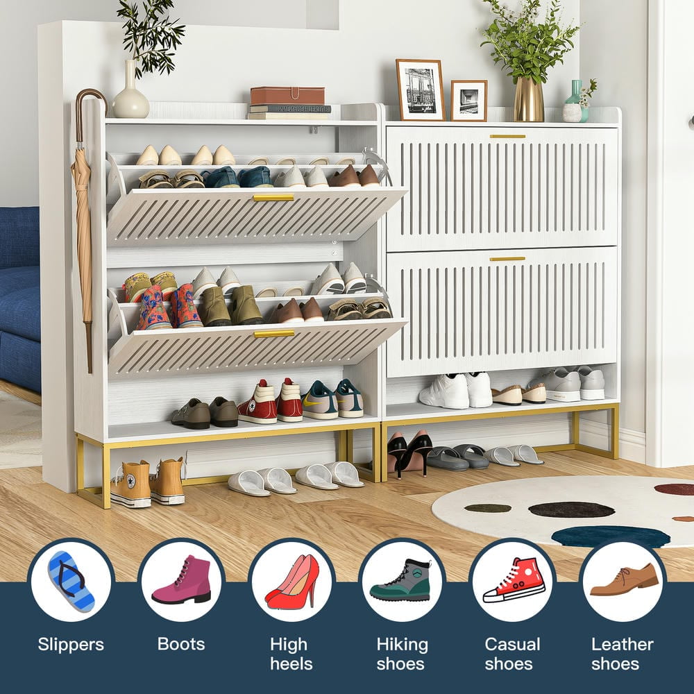 Kadyn Shoes Storage Cabinet, Shoe Cabinet with Open Shelf for Entryway,Shoe Storage Cabinet with 2 Flip Drawers, White Kadyn Shoes Storage Cabinet, Shoe Cabinet with Open Shelf for Entryway,Shoe Storage Cabinet with 2 Flip Drawers, White