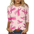 thumbnail image 2 of Abomasnow Breast Cancer Shirts for Women Casual 3/4 Sleeve Crew Neck Breast Cancer Awareness T-Shirts Pink Ribbon Graphics Breast Cancer Survivor Tees, 2 of 5