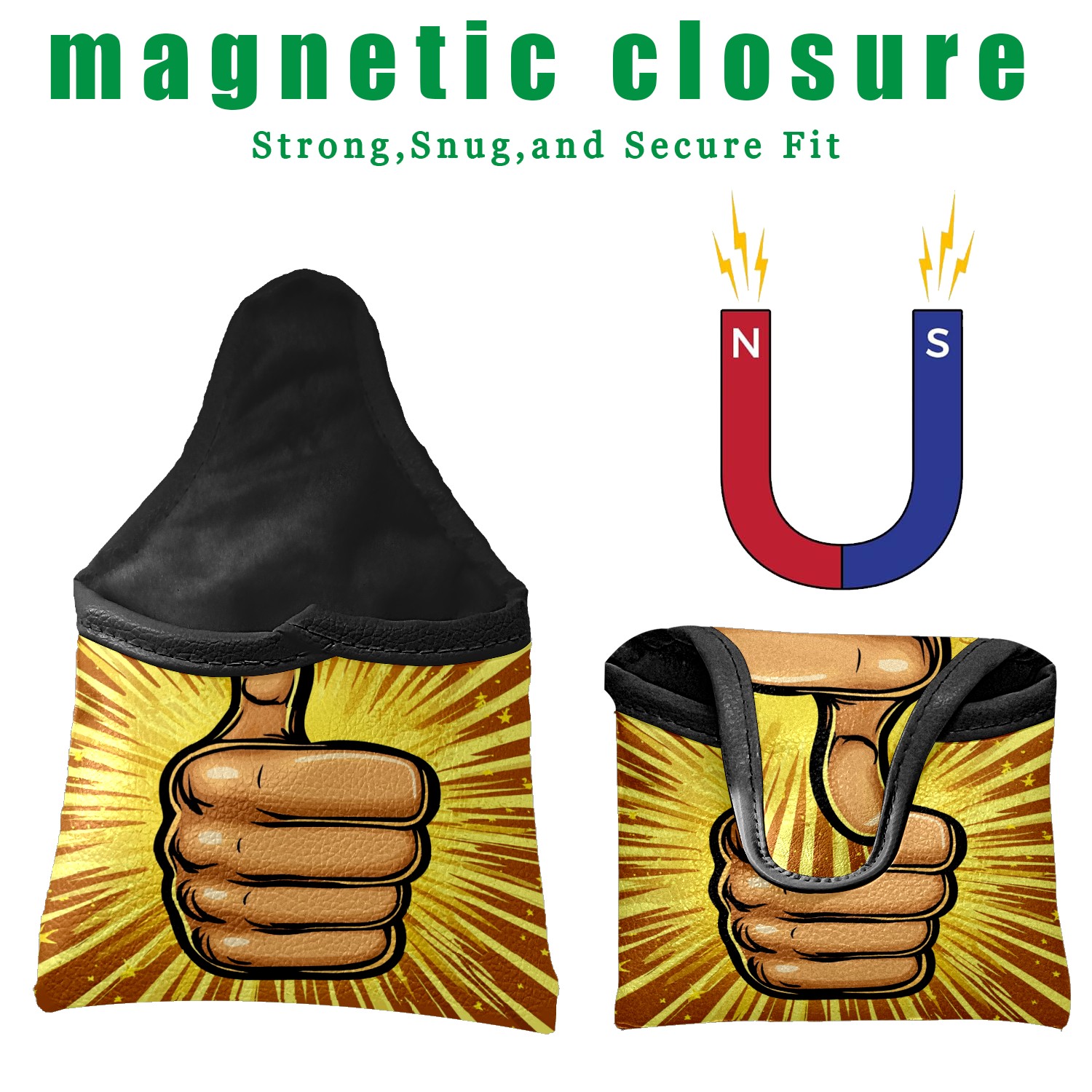 Golf Mallet Putter Cover Premium Leather Waterproof Golf Putter Head Cover with Magnetic Closure Thumbs Up Pattern