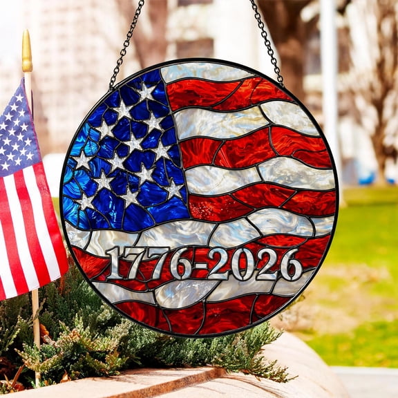 American Flag Stained Glass Suncatcher - 1776-2026 Semiquincentennial Decor - Patriotic Gift for Veterans