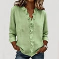 thumbnail image 2 of CIENVNSTG Women's Ruffled Collar Blouses Dressy Boho Casual Ruffle V Neck Long Sleeve Dress Shirt Loose Fit Tops Light Green S, 2 of 6