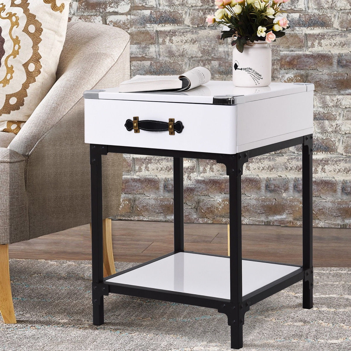 Gymax modern coffee end table accent sofa side table nightstand w drawershelf home