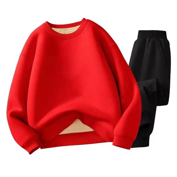 XIMIN Toddler Kids Fleece Tracksuit Crewneck Fuzzy Long Sleeve Warm Tops and Solid Sweatpants Winter Warm Clothes Suits 2 Piece Outfit