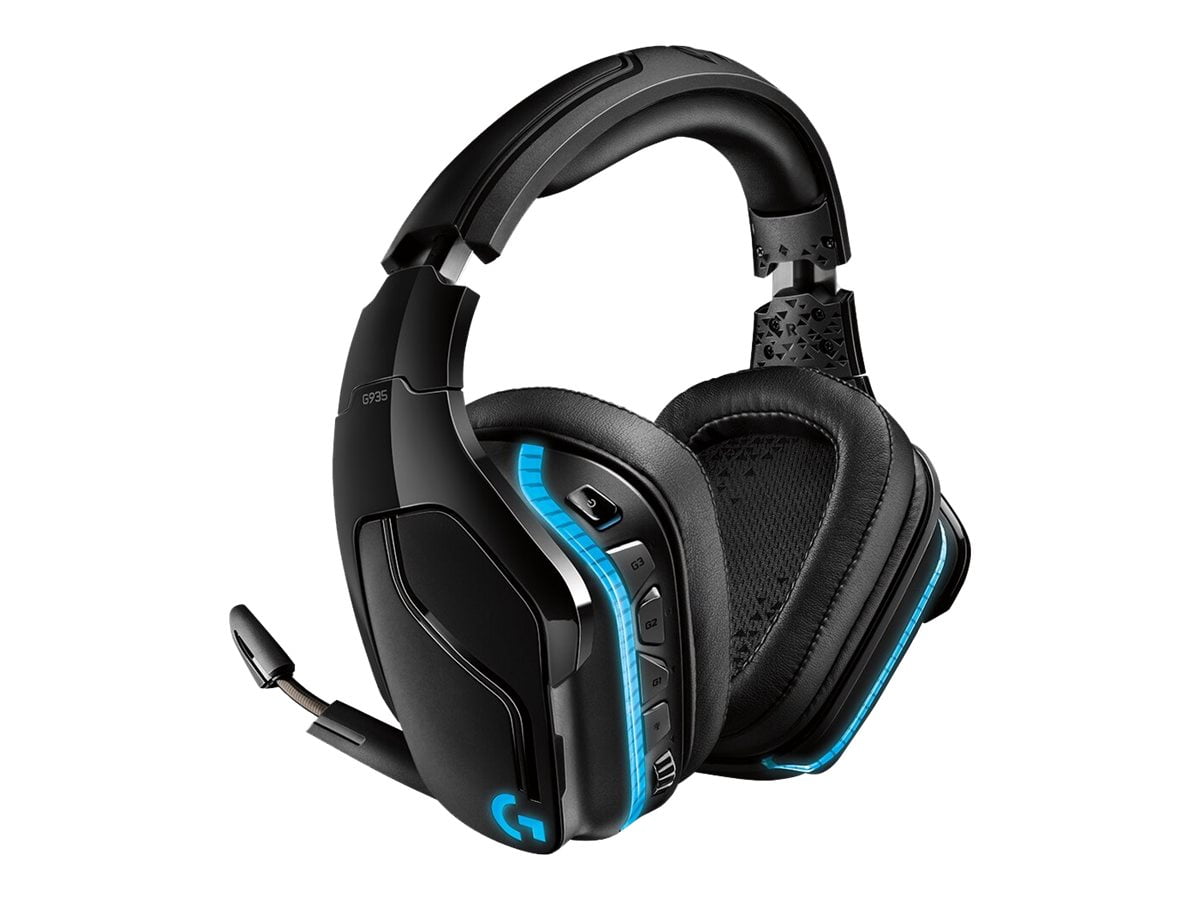 Logitech G935 Wireless 7.1 Surround Lightsync Gaming Headset Stereo USB, Mini-phone (3.5mm) - Wired/Wireless - Over-the-head - Binaural - Circumaural - Cardioid, Uni-directional Microphone Black, Blue