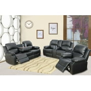 Ainehome 3-Pieces Recliner Sectional Sofa Set with 2 Cup Holder Console,Black Bonded Leather