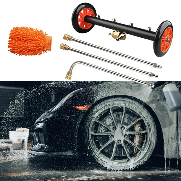 Dual Purpose Undercarriage Pressure Washer Attachment under Car