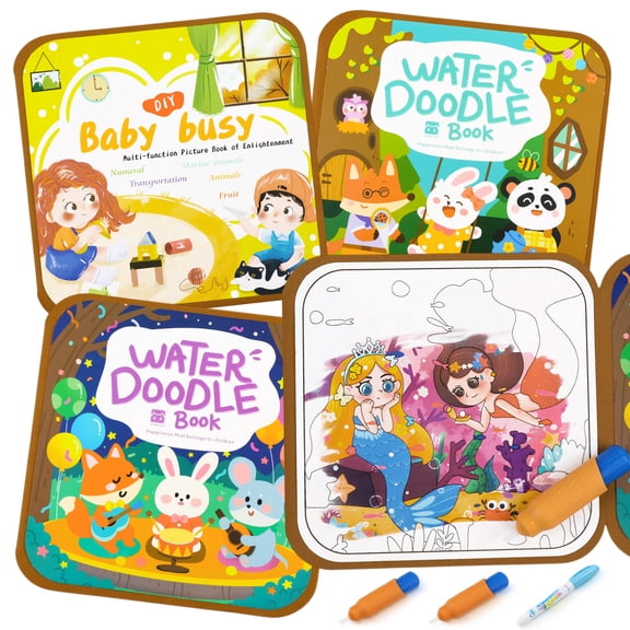 KiddiTouch Reusable Magic Water Painting Books, 3 Pack No Mess Paint Coloring Books with Water Pens, Travel Activity Toys Gifts for Boys & Girls Ages 3 
