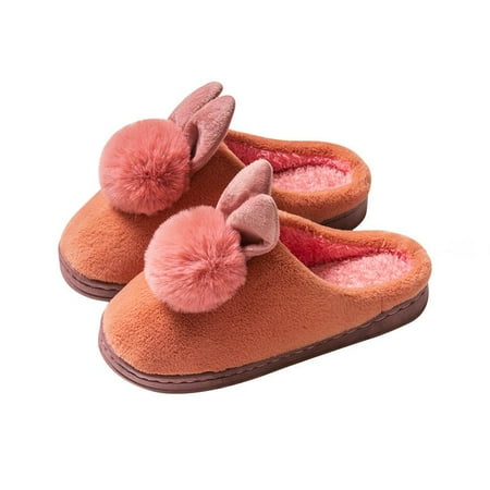 

shuwee Women Girl Cute Rabbit Ear Cotton Slippers Shoes Non-Slip Fluffy Bunny House Guest Slippers Fluffy Slides Furry Slipper