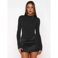 thumbnail image 4 of Women'S Patchwork Bodycon Sleeve Ruched Bodycon Work Mini Dress, 4 of 8