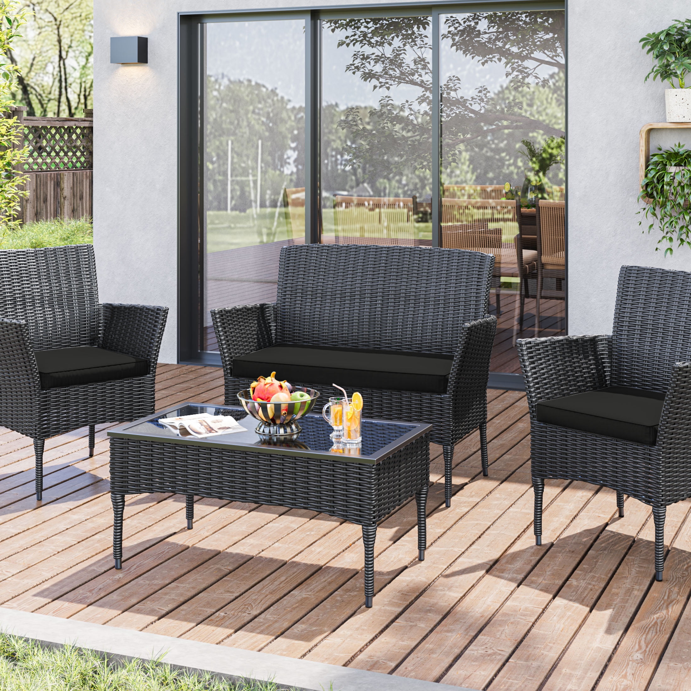 Snubbull 3 Pack Loveseat Cushion Set, 36" x 18" x 3" Waterproof Outdoor Chair Replacement Cushions for 4-Seater Wicker Rattan Patio Furniture, Black