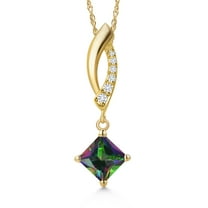 Gem Stone King 14K Yellow Gold Green Mystic Topaz and Lab Grown Diamond Pendant Necklace for Women | 0.83 Cttw | Gemstone November Birthstone | Princess 5MM | With 18 inch Chain