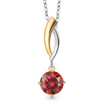 Gem Stone King 925 Silver and 10K Yellow Gold Red Moissanite Pendant Necklace for Women | 1.00 Cttw | Gemstone Birthstone | Round 6.5MM | With 18 inch Silver Chain