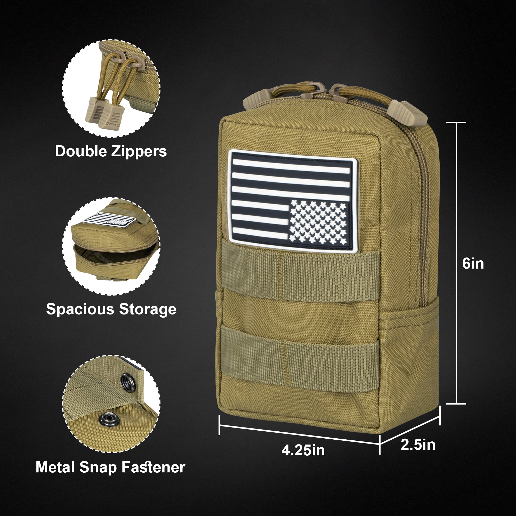 Bombrooster Tactical MOLLE Pouch Kit for Hiking & Camping - 3-in-1 EDC Bag with Phone Holder, Water Bottle Pouch, and First Aid Kit Bag for Outdoor, Duty, Survival Gear