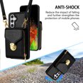 thumbnail image 3 of Handbag Wallet Case for Samsung Galaxy S25 with Shoulder Strap, with Back Card Slots Holder PU Leather Magnetic Snap Zipper Flip Purse Shockproof Phone Cover for Galaxy S25 - Black, 3 of 6