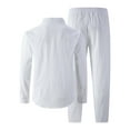 thumbnail image 4 of Hinvhai Men's Linen Sets 2Pieces Casual Button Down Cotton Linen Shirt and Long Pants Set Beach Outfits White XL(XL), 4 of 4