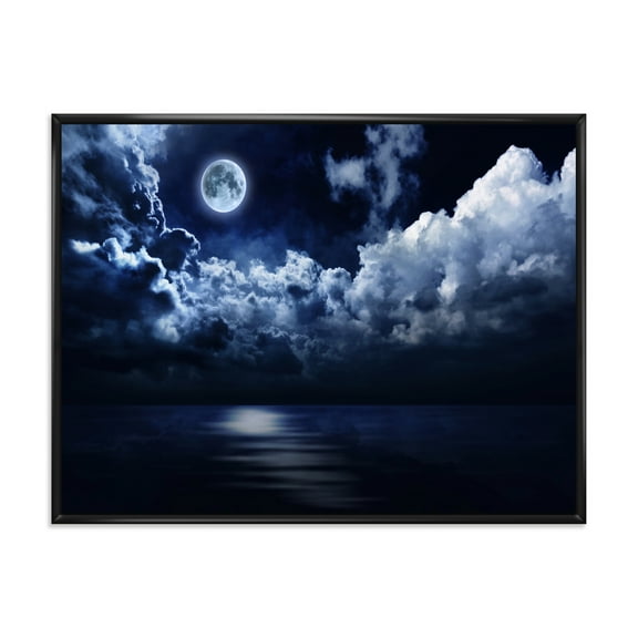 Designart 'Full Moon Night in Cloudy Sky' Modern Framed Canvas Wall Art Print