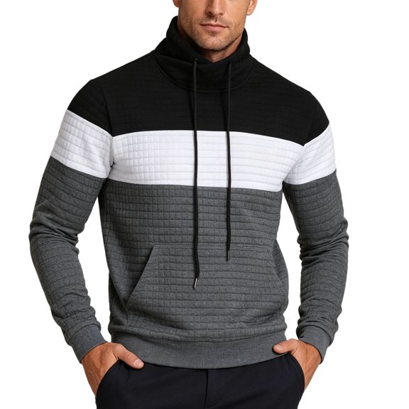 Goodtrade8 Sweatshirts for Mens Athletic Stand Collar Pullover Sweatshirt Color Block with Pocket Long Sleeve Casual Drawstring Mens Sweatshirts