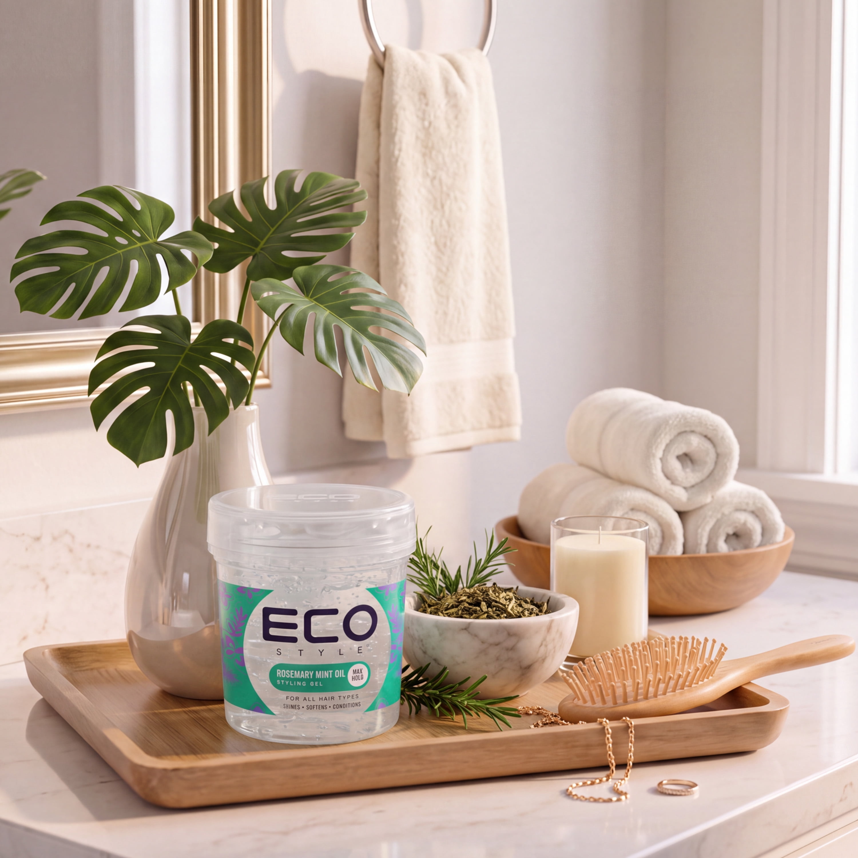 ECO STYLE, Rosemary Mint Oil Gel 16oz, Softens, Shine Enhancing
