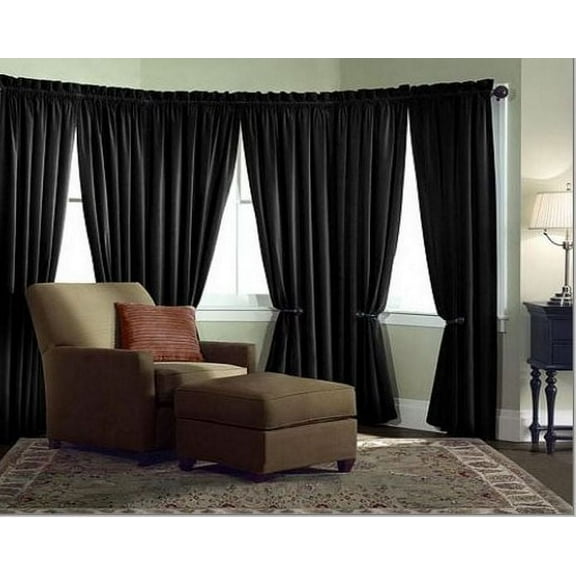 Velvet Curtain Panel Drape 15W x 8H Black Home Theater Energy Efficient Curtain"