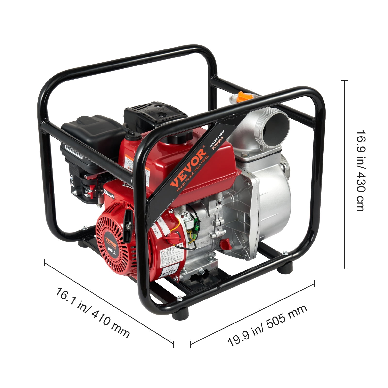 VEVOR Gasoline Powered Trash Pump,3 in/80 mm,7HP 242GPM 4-Stroke Gasoline Engine Water Transfer Pump with 25 ft/7.62 m Outlet Hose Max 98 ft Lift 26ft Suction,Cast Iron Impeller for Irrigation Pool