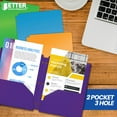 thumbnail image 2 of 3 Hole Punch Pocket Folders, Bulk Pack, Sturdy Plastic 2 Pocket Folders, Assorted Primary Colors, Letter Size, with Business Card Slot, by Better Office Products (6 Pack), 2 of 5