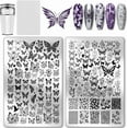 thumbnail image 1 of 2 placas para estampar uñas con diseño de mariposas (140 diseños diferentes) con plantilla artística de flores y mariposas, incluye herramienta raspadora de silicona., 1 of 7