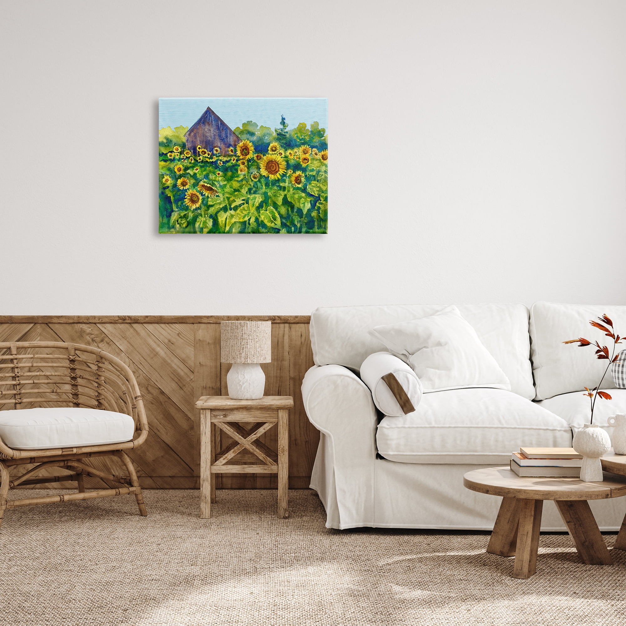 Stupell Industries Sunflower Field Painting Nature Painting Gallery Wrapped Canvas Print Wall Art, 30 x 24